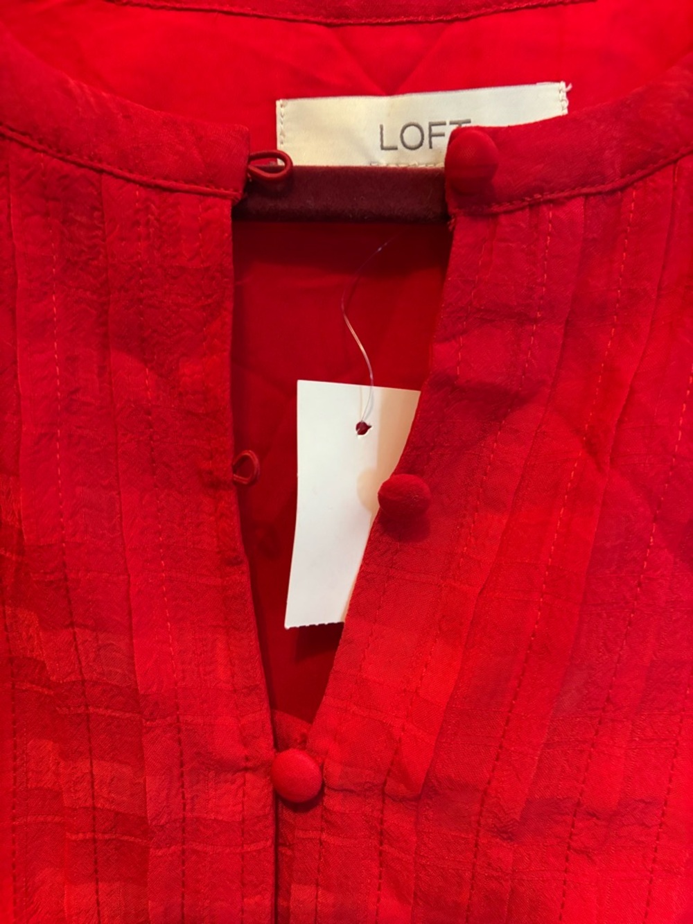 LOFT Red Button-Front Textured Dress - Picture 4 of 5